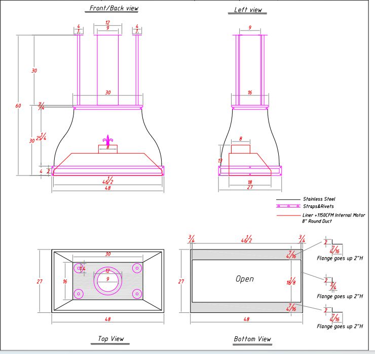 Fobest Custom Stainless Steel Range Hood - Custom Link for Stacy