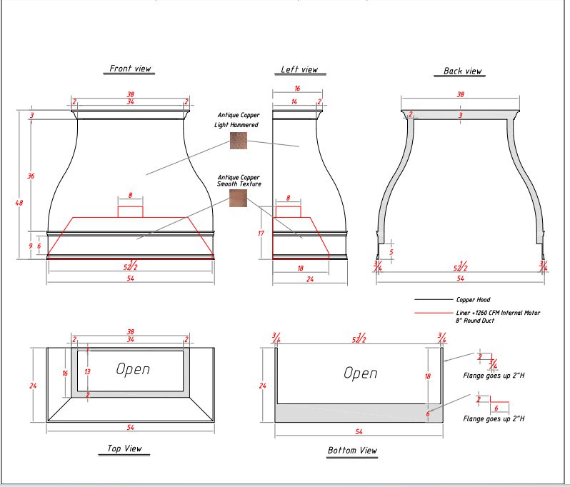 Fobest Custom Copper Range Hood - Custom Link for Ellen