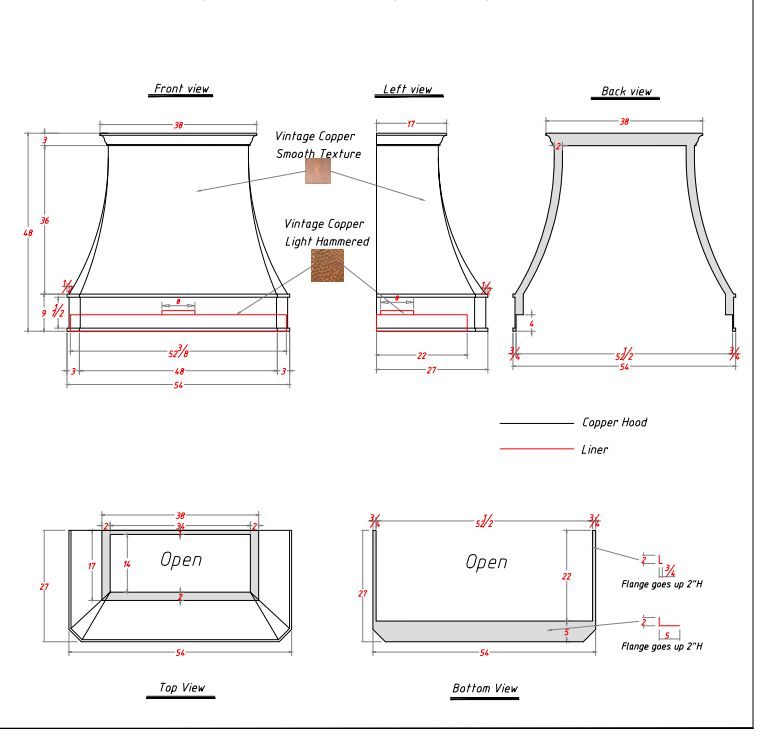 Fobest custom copper range hood - custom link for  Shawna and Oscar Langstaff - Fobest Appliance