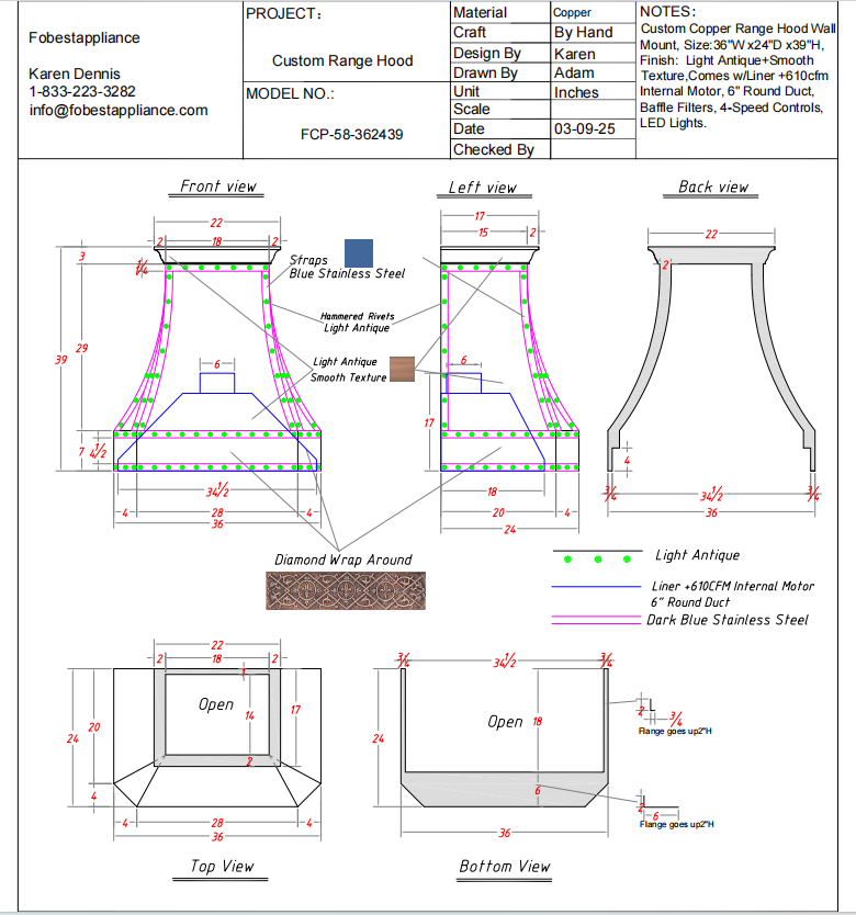 Fobest Custom Copper Range Hood - Custom Link for Sangkhone