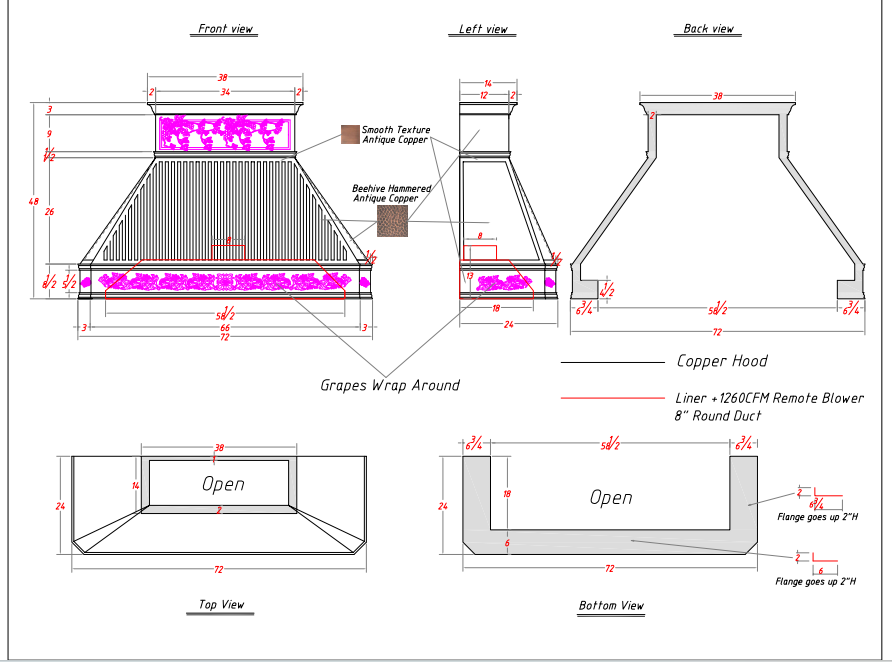 Fobest FCP-39 Copper Range Hood - custom link for Dean Faucett