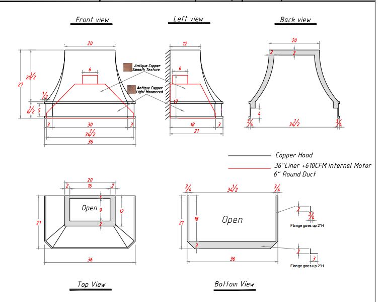 Fobest custom copper range hood - FCP-69 custom link for Kerry - Fobest Appliance