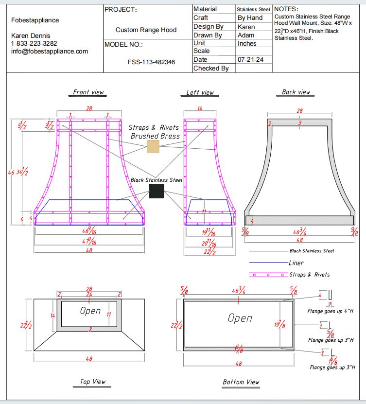 Fobest Custom Stainless Steel Range Hood - Custom Link for Helen - -Fobest Appliance