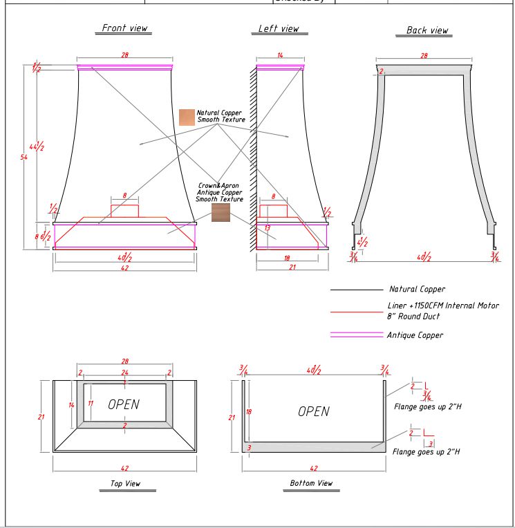 Fobest custom copper range hood - custom link for Laura - Fobest Appliance