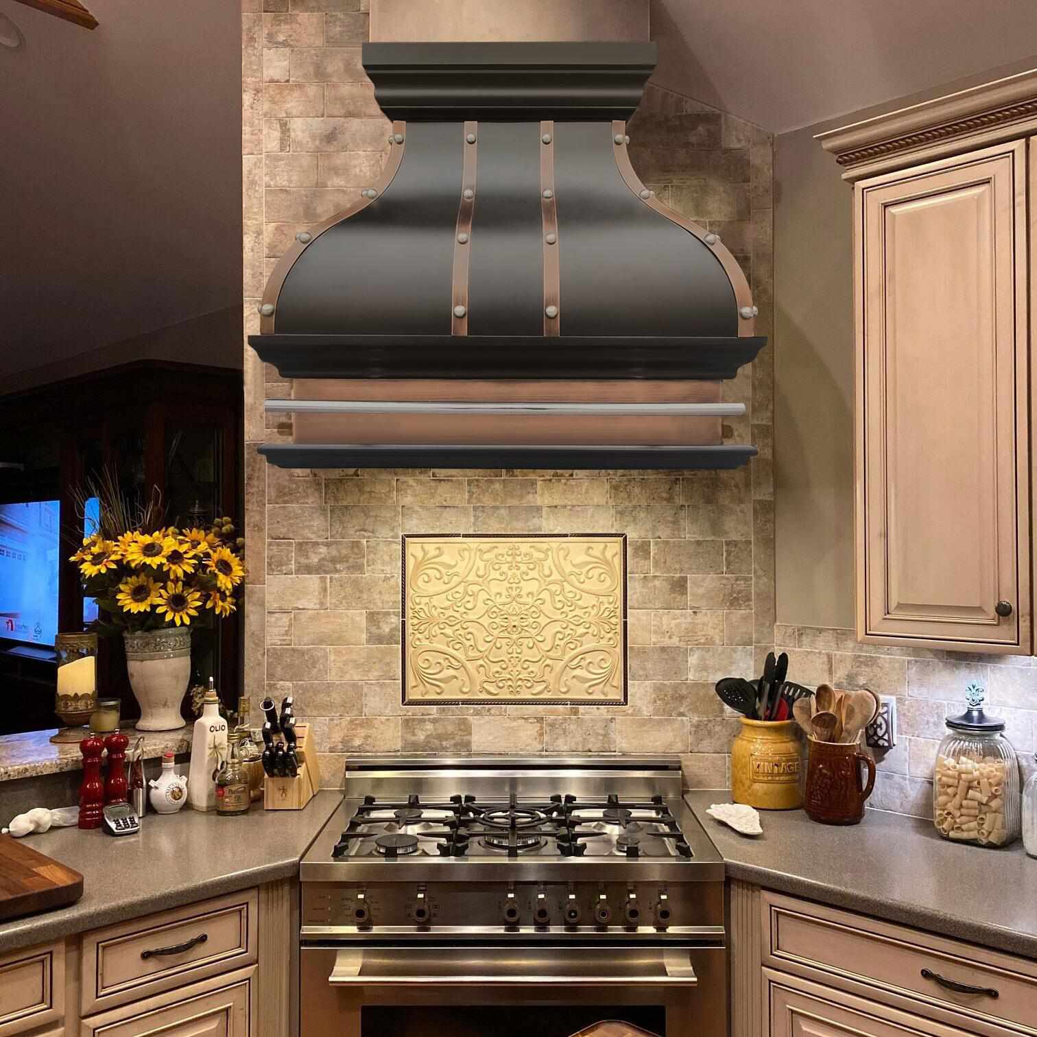 Fobest Bronze Copper Range Hood with Antique Straps FCP-114