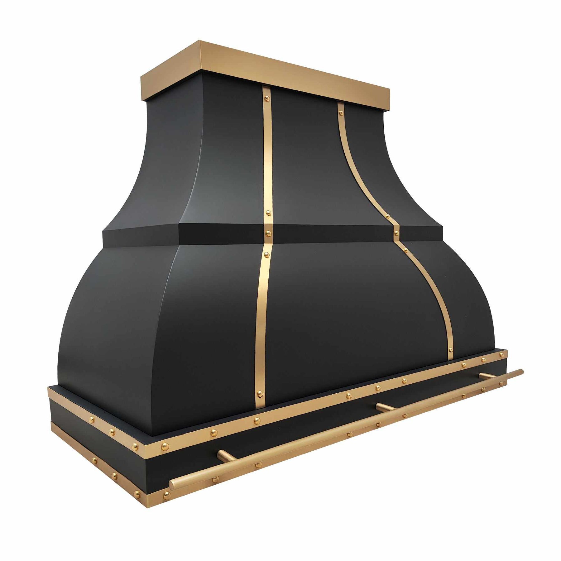 Fobest Custom Black Range Hood with Bell Design,Brass Decors 