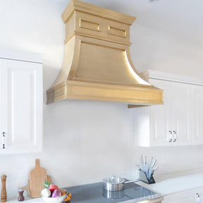 Fobest Custom Brass Range Hood with Handmade  Details in Modern Kitchen 