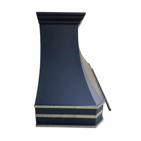 Fobest Custom Range Hood with Black Finish and Brass Straps