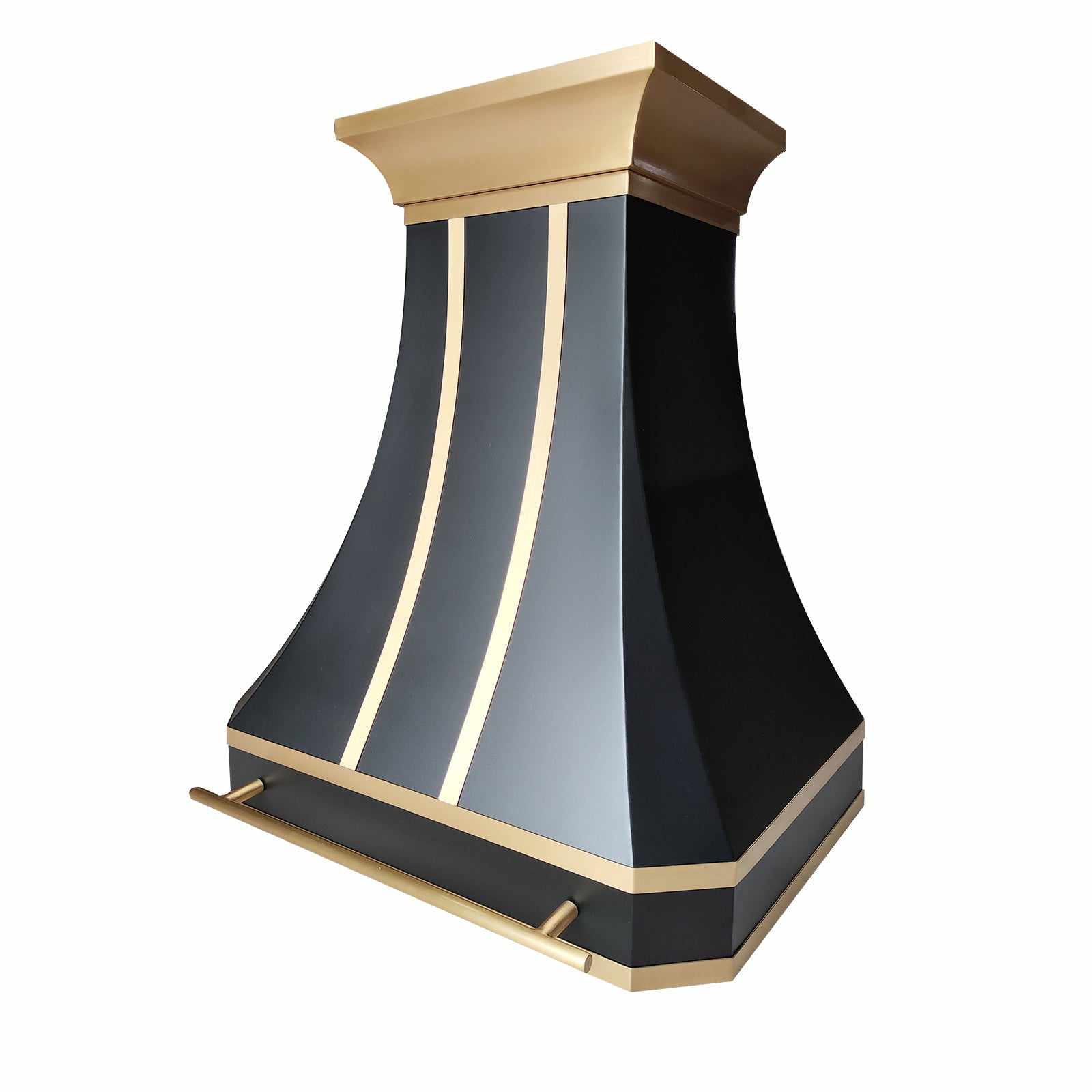 Fobest Custom Black Stainless Steel Vent Hood with Brass Trim and Pot Rail FSS-200 - Fobest Appliance