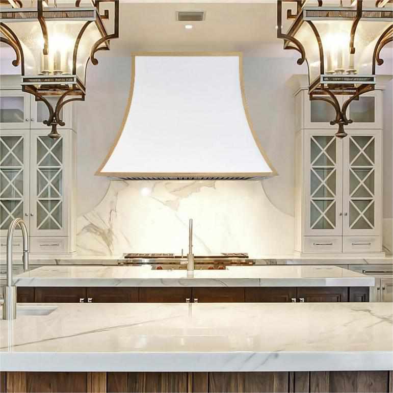 Fobest Pyramid Design Handcrafted White Stainless Steel Range Hood with Brass Trim 