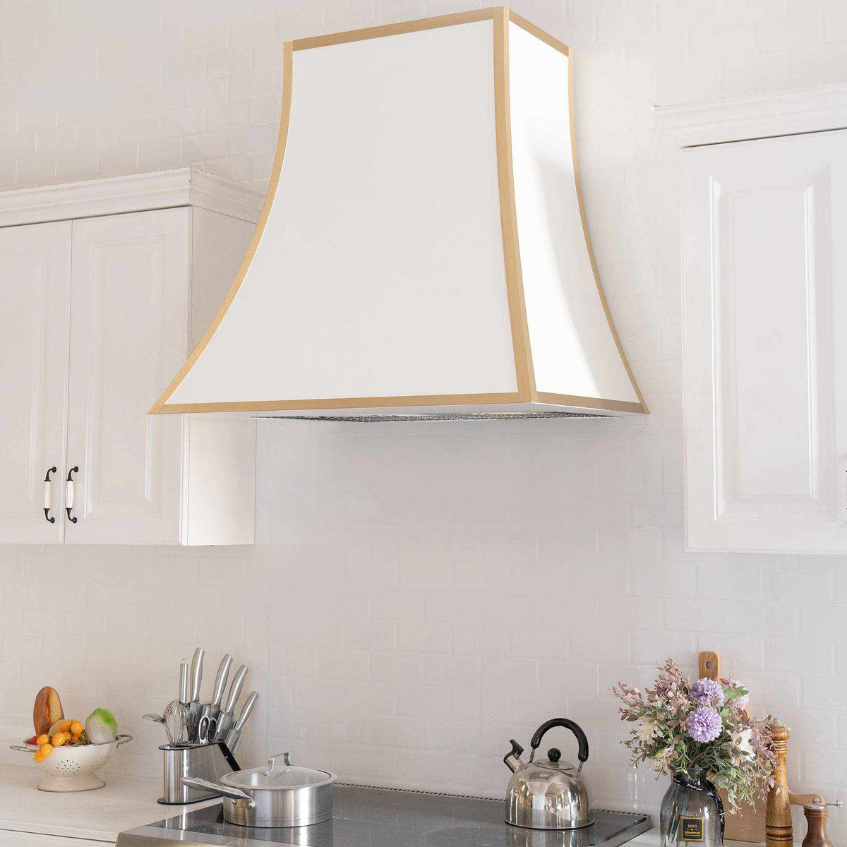 Fobest Handcrafted White Stainless Steel Range Hood with Pyramid Design