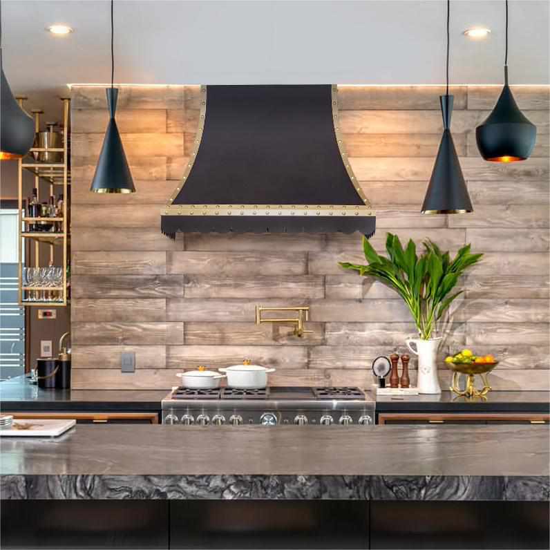 Fobest black range hood with rustic design