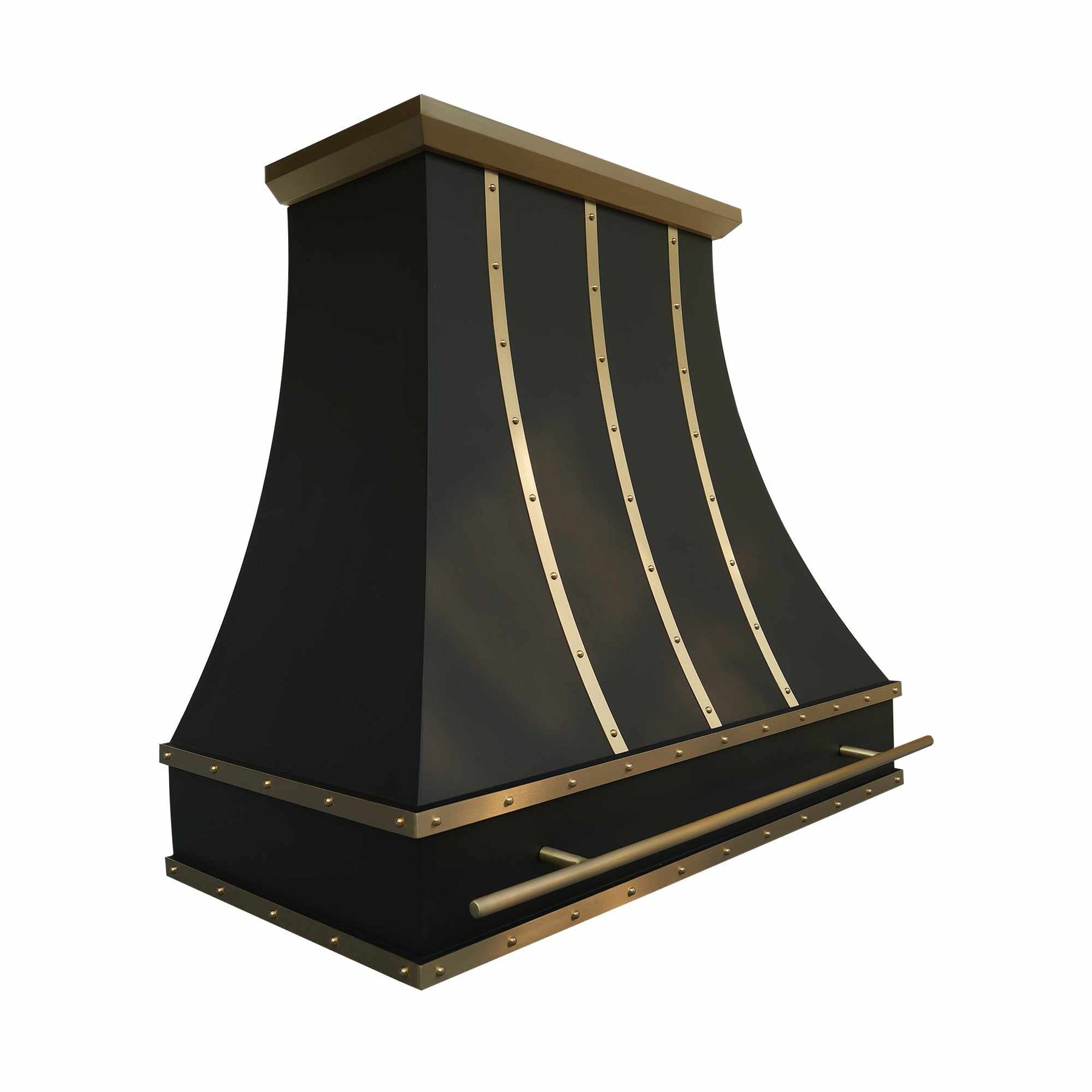 Fobest Black Range Hood with Brass Straps and Rivets