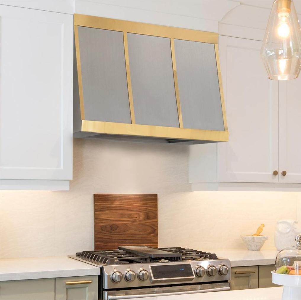 Fobest Handcrafted Angled Design Stainless Steel Range Hood with Brass Accent FSS-125 - Fobest Appliance
