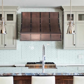 Fobest Sloped Custom Smooth Antique Copper Range Hood with Dark Straps FCP-79 - Fobest Appliance