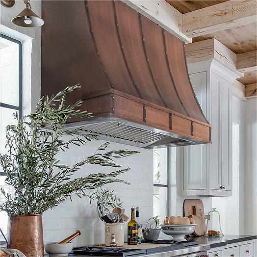 Fobest Sloped Custom Smooth Antique Copper Range Hood with Dark Straps FCP-79 - Fobest Appliance