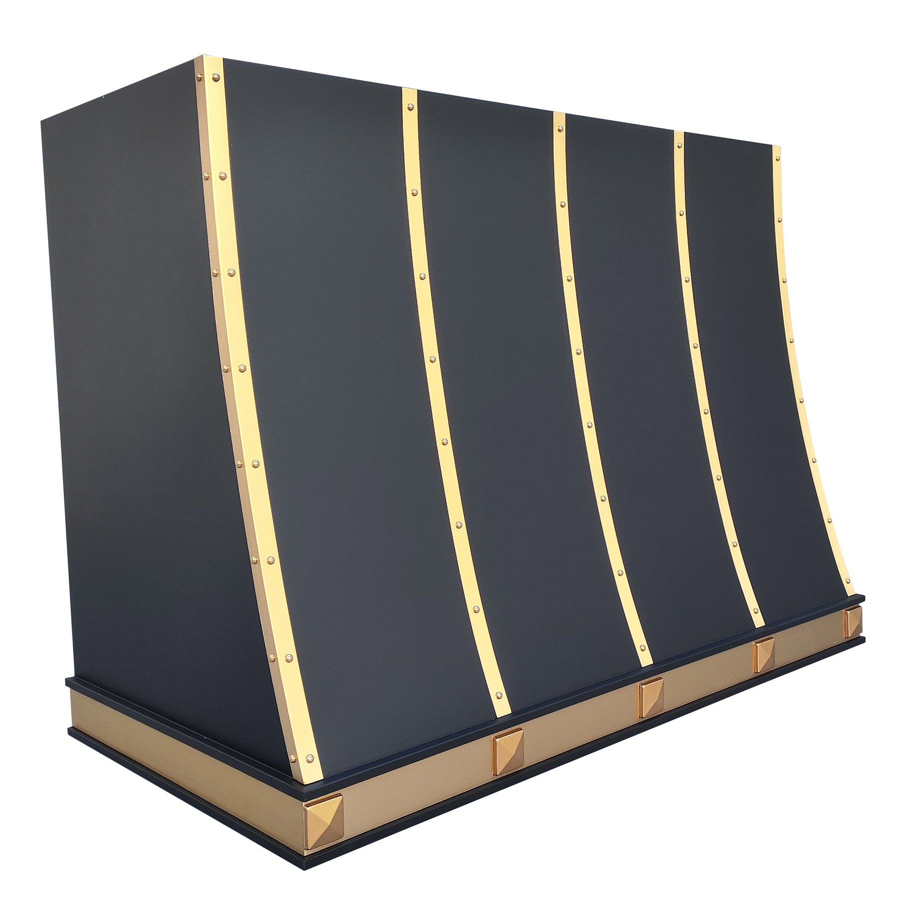 Fobest Black Custom Range Hood with Brushed Brass Straps FSS-344