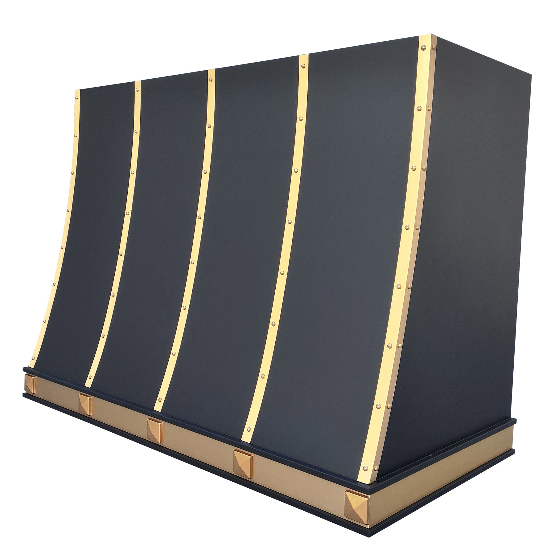 Fobest Black Custom Range Hood with Brushed Brass Straps FSS-344