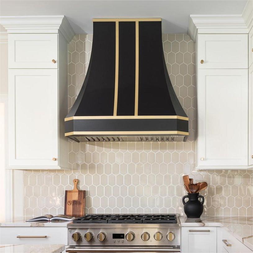 Fobest Custom Handcrafted Black Stainless Steel Range Hood with Brass Trim FSS-153 - Fobest Appliance