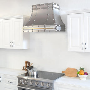 Fobest Custom Handcrafted Brushed Stainless Steel Range Hood with square rivets FSS-168 - Fobest Appliance