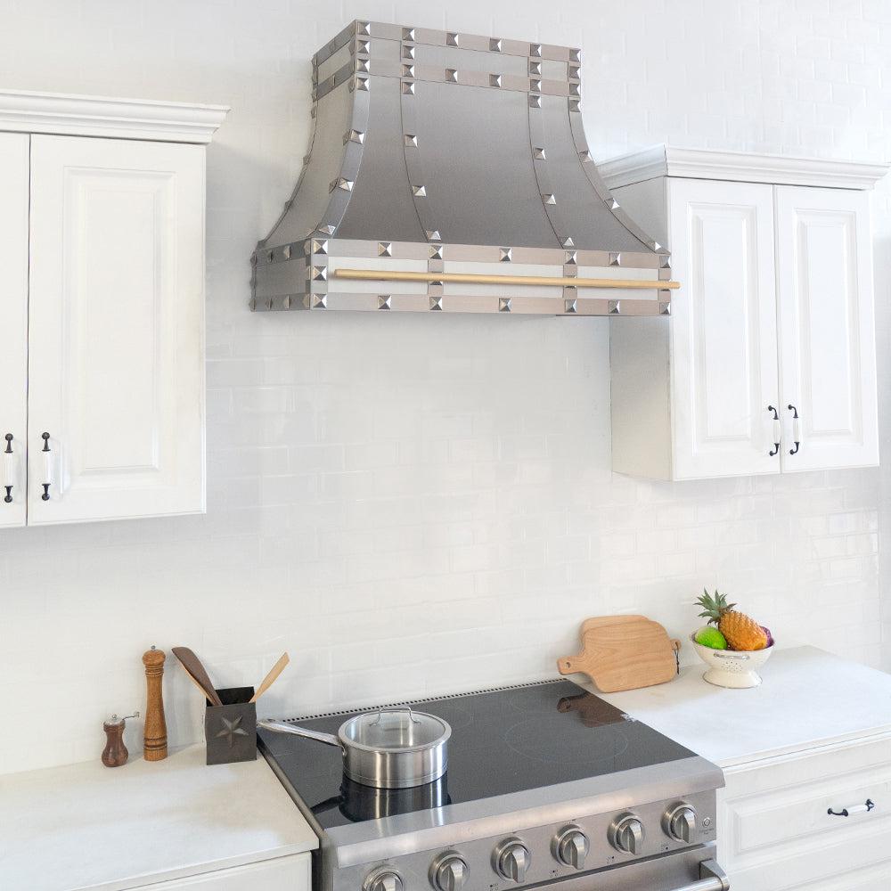 Fobest Custom Handcrafted Brushed Stainless Steel Range Hood with square rivets FSS-168 - Fobest Appliance