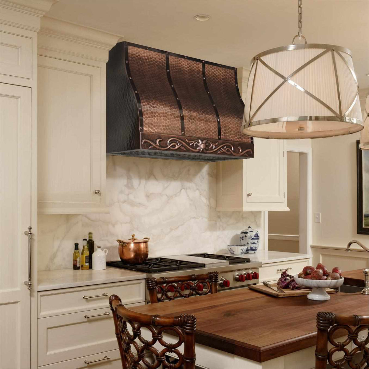 Fobest Barrel Design Custom Copper Range Hood with Center Grace Design FCP-143 - Fobest Appliance