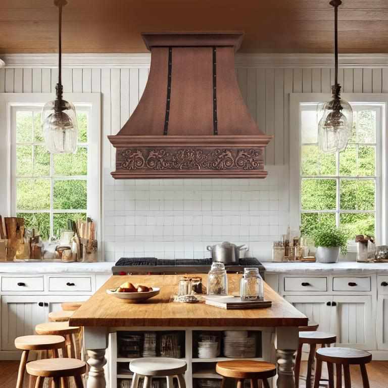 Fobest Farmhouse Kitchen Custom Antique Copper Range Hood with Apron Design FCP-77 - Copper Range Hood-Fobest Appliance