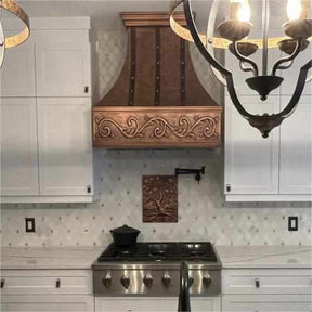 Fobest Custom Handmade Antique Copper Range Hood with Three Vertical Straps FCP-97 - Fobest Appliance