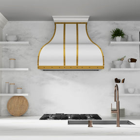 Fobest Custom White Range Hood with Brass Trims FSS-161