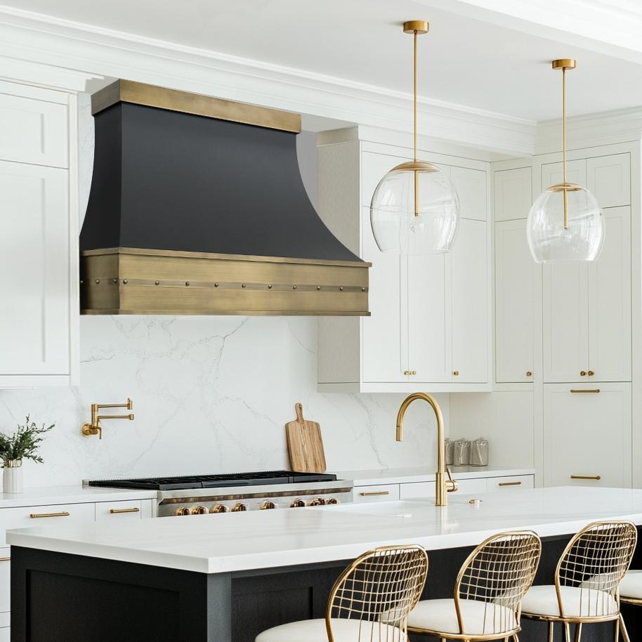 Fobest Stainless Steel Custom Range Hood with Aged Brass Accent FSS-293