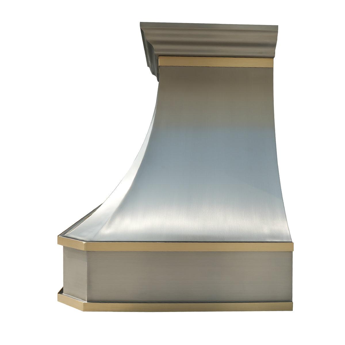 Fobest Classic Design Custom Brushed Stainless Steel Range Hood with Brass Straps and Pot Rail FSS-66 - Fobest Appliance