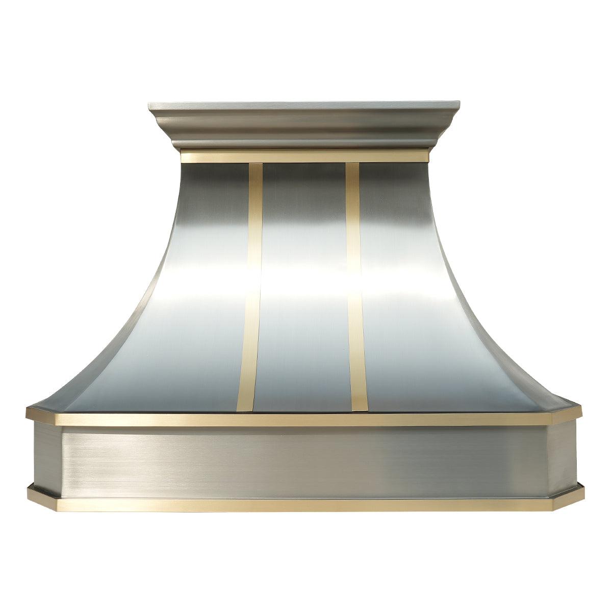 Fobest Classic Design Custom Brushed Stainless Steel Range Hood with Brass Straps and Pot Rail FSS-66 - Fobest Appliance