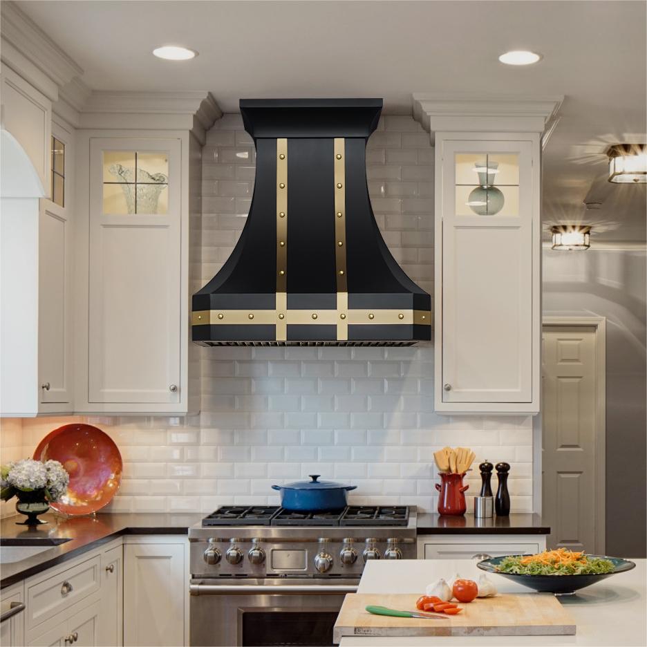 Fobest Custom Black Stainless Steel Range Hood with Cross Brass Straps FSS-203 - Fobest Appliance