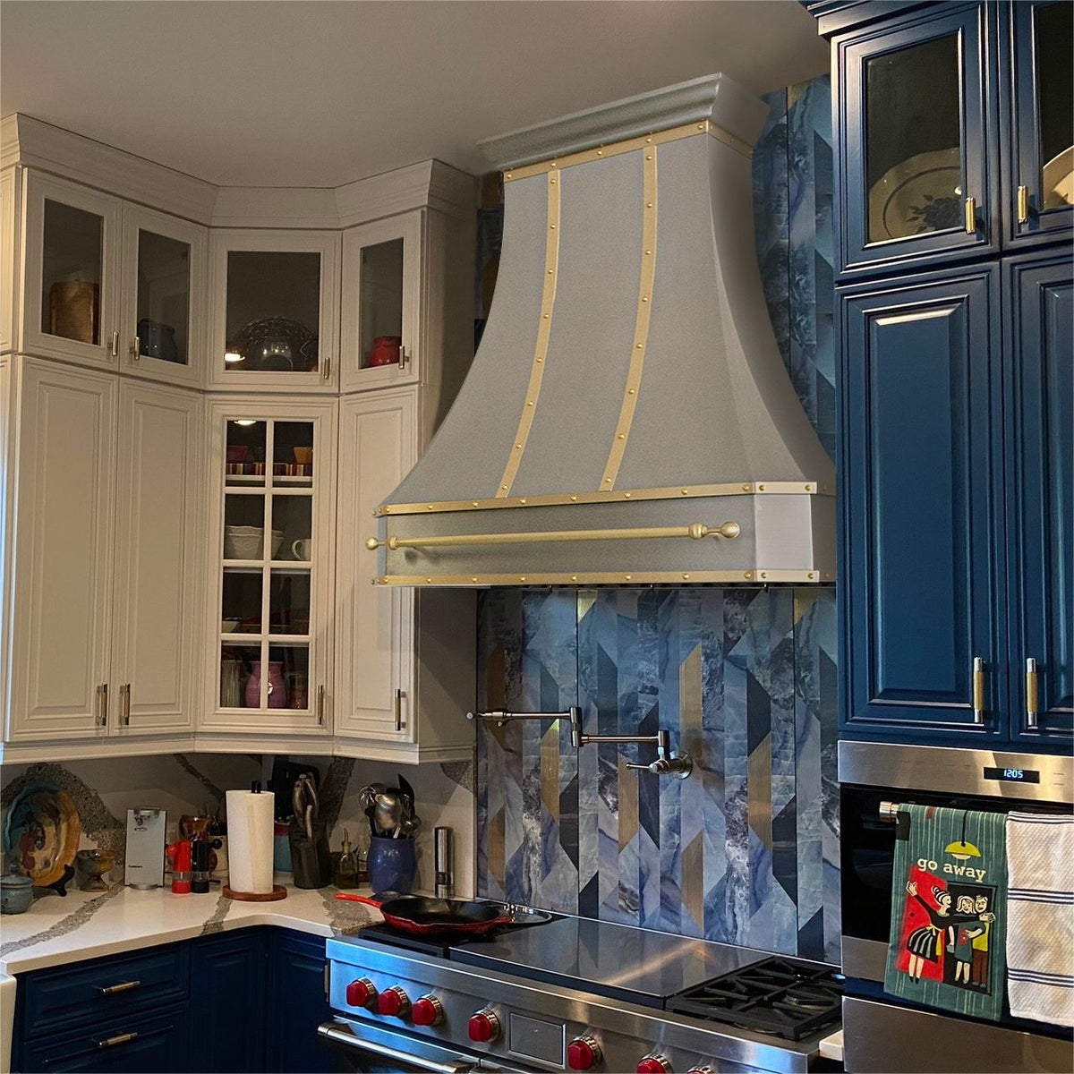Fobest Classic Design Custom Brushed Stainless Steel Range Hood with Brass Straps and Pot Rail FSS-66 - Fobest Appliance