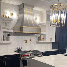 Fobest Classic Custom Stainless Steel Range Hood with brushed brass straps FSS-193 - Fobest Appliance