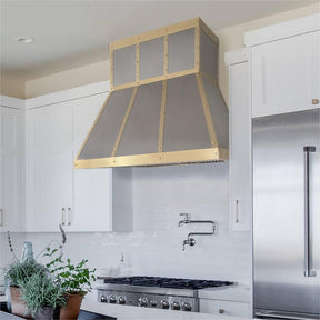 Fobest Chimney Design Custom Stainless Steel Range Hood with Brass Trim FSS-110 - Fobest Appliance