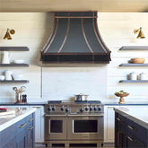 Fobest Custom Handcrafted Black Stainless Steel Vent Hood with Antique Copper Straps FSS-135 - Fobest Appliance