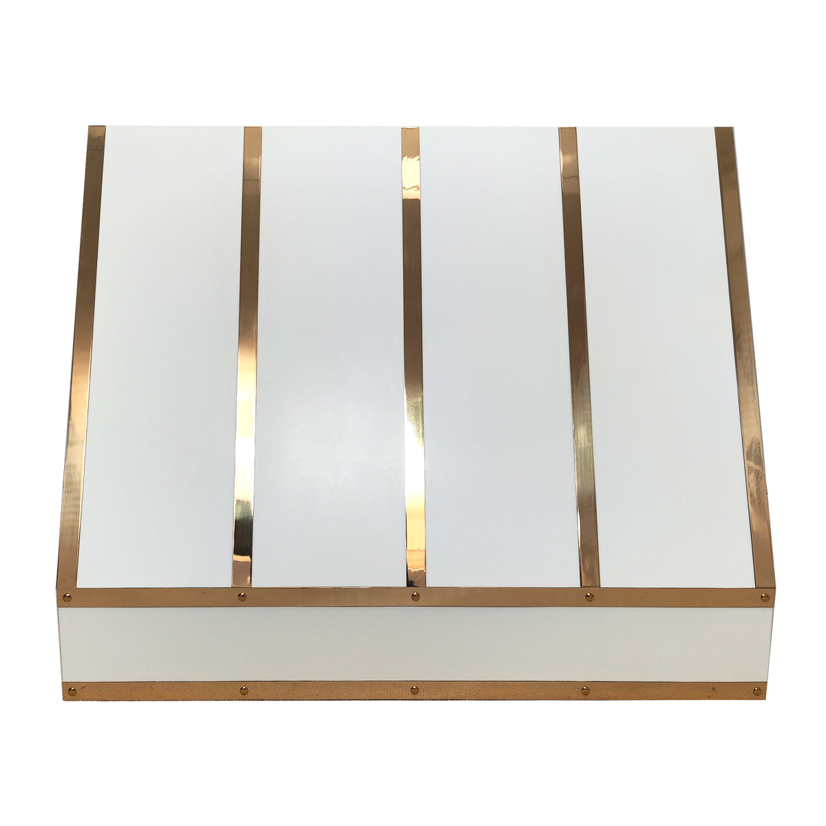 Fobest Custom White Stainless Steel Range Hood with Polished Brass Straps FSS-196 - Fobest Appliance