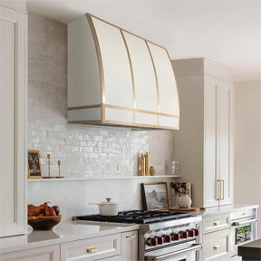 Fobest Barrel Design Custom White Stainless Steel Range Hood with Brass Trim FSS-46 - Fobest Appliance