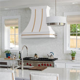 Fobest Classic Custom White Range Hood with Brass Straps FSS-100 - Fobest Appliance