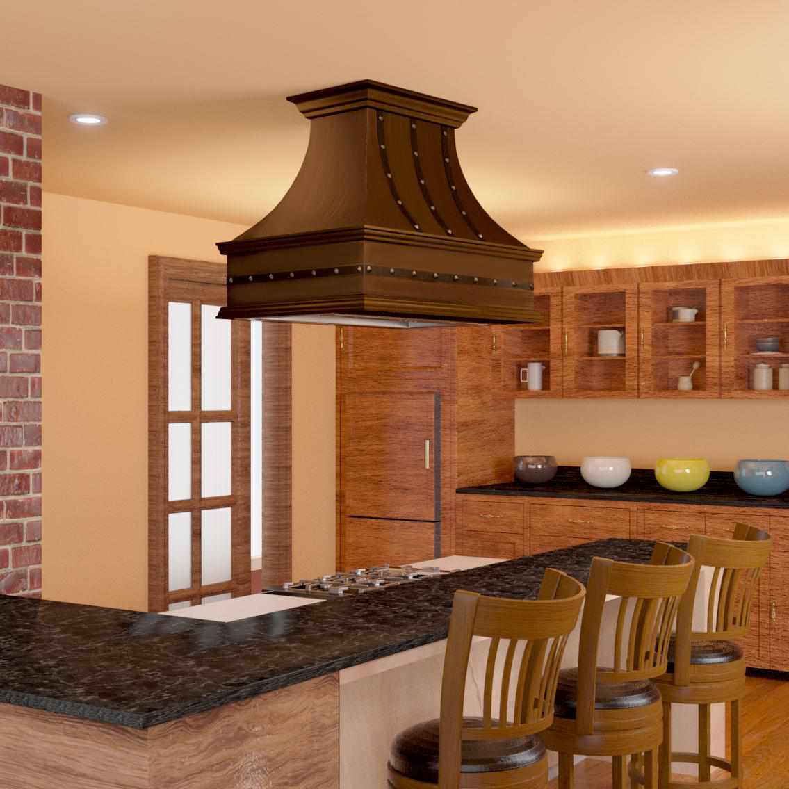 Fobest Island Range Hood in bright kitchen