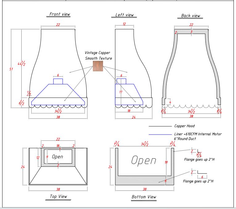 Fobest custom copper range hood - custom link for Tim & Debbie - Fobest Appliance