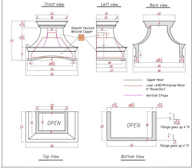 Fobest Custom Copper Range Hood - Custom Link for Nicole