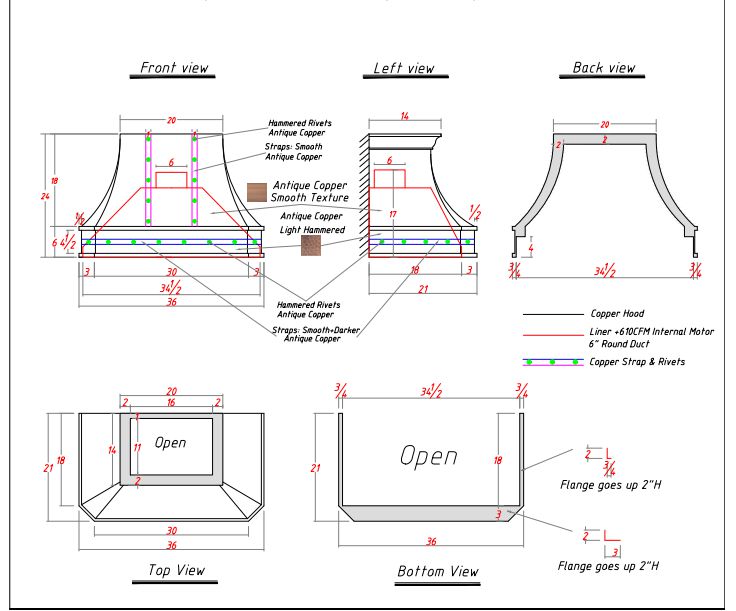 Fobest custom copper range hood - FCP-7 custom link for Kerry - Fobest Appliance