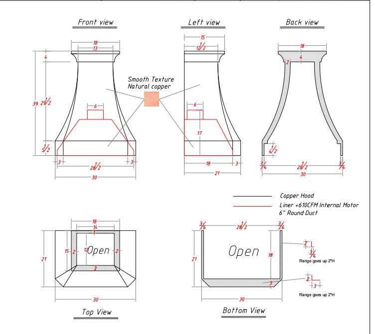 Fobest custom FCP-35 copper range hood - custom link for Kim Bellavia - -Fobest Appliance