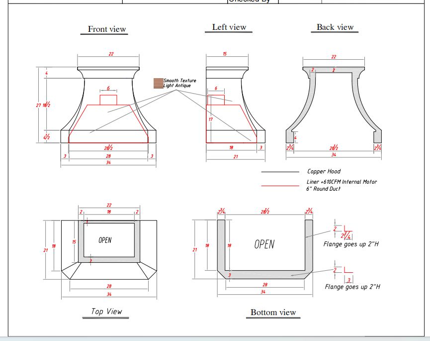 Fobest Custom Copper Range Hood - Custom Link for Allison