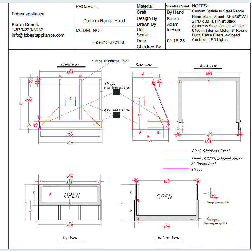 Fobest Custom Stainless Steel Range Hoods - Custom Link for Mike Foster