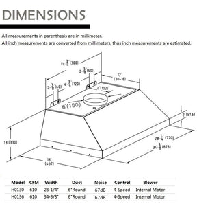 Fobest 30 inch 610CFM Built-In Stainless Steel Range Hood Insert with LED lights-F0130 - -Fobest Appliance