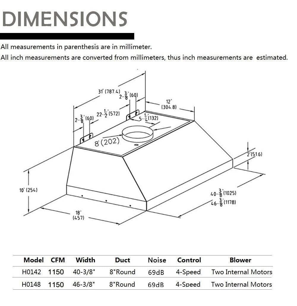 Fobest 48 inch 1150CFM Built-In Stainless Steel Range Hood Insert with LED lights-F0148 - -Fobest Appliance