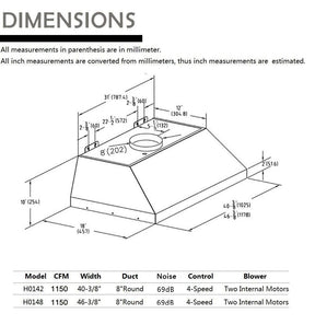 Fobest 48 inch 1150CFM Built-In Stainless Steel Range Hood Insert with LED lights-F0148 - -Fobest Appliance